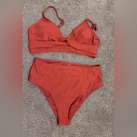 Cupshe Burnt Orange Two-Piece High-Waist Bikini Set - Picture 2 of 10